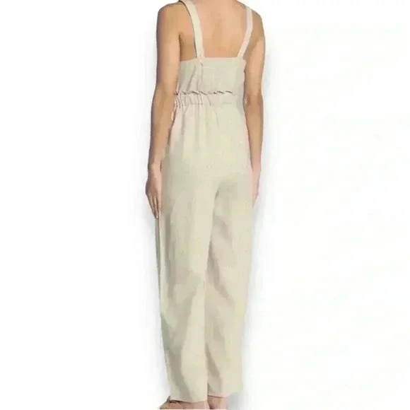 Romeo & Juliet Couture Tan Striped Linen Blend Jumpsuit Adjustable strap size Lg - Picture 3 of 16